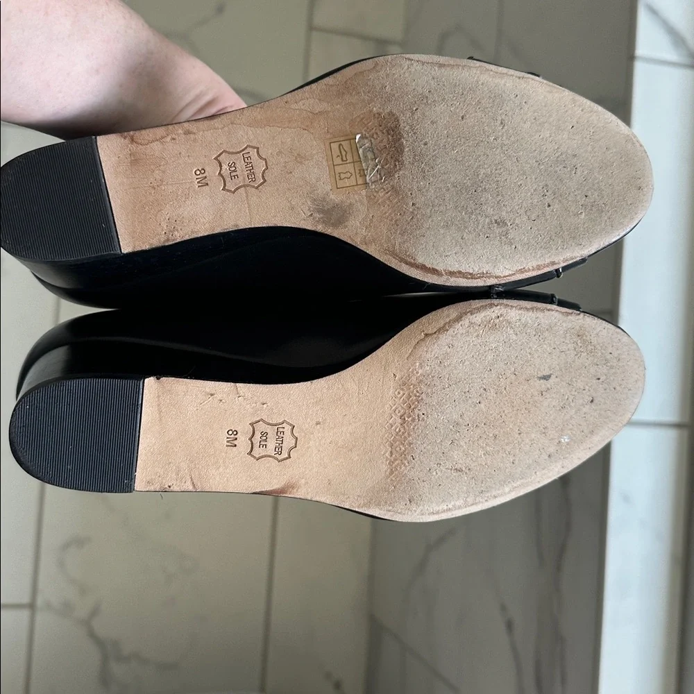 Tory Burch Black Leather Peep-Toe Heels with Gold Logo